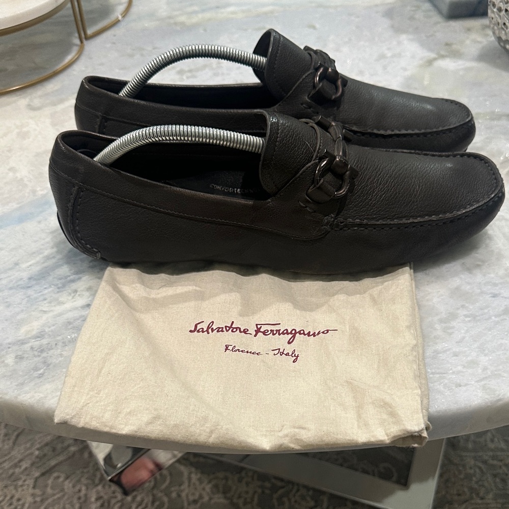 Salvatore Ferragamo Espresso Leather Slip-Ons
